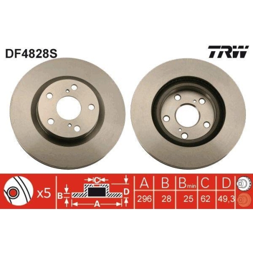 Bremsscheibe Trw DF4828S Trw Single f&uuml;r Toyota Scion Toyota (gac) Lexus