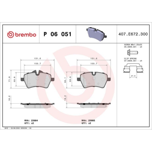 Bremsbelagsatz Scheibenbremse Brembo P06051 Prime Line für Mini Vorderachse