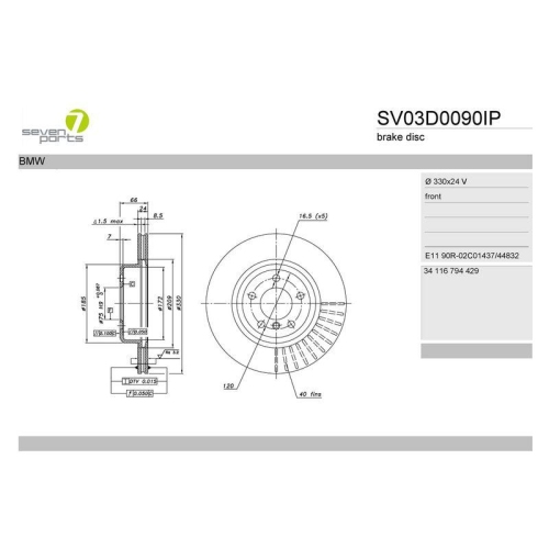 Bremsscheibe 7 Seven Parts SV03D0090IP f&uuml;r Bmw Vorderachse