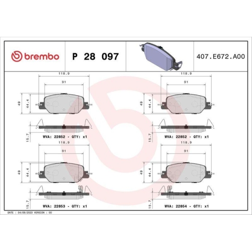 Bremsbelagsatz Scheibenbremse Brembo P28097 Prime Line f&uuml;r Honda Hinterachse