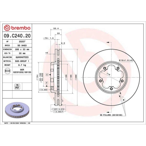 Bremsscheibe Brembo 09.C240.20 Prime Line f&uuml;r Ford Vorderachse