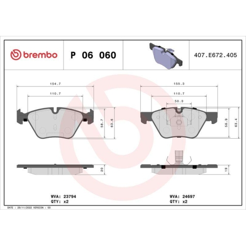 Bremsbelagsatz Scheibenbremse Brembo P06060 Prime Line f&uuml;r Bmw Bmw (brilliance)