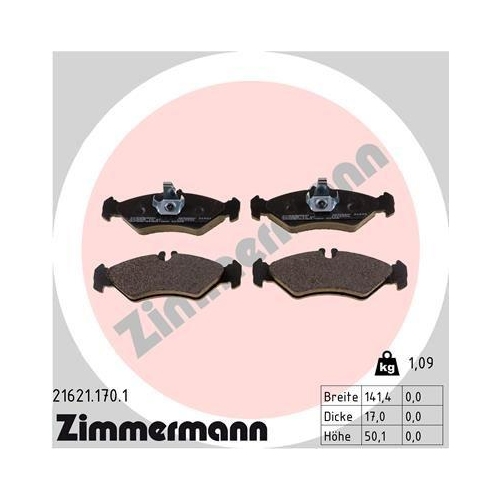 Bremsbelagsatz Scheibenbremse Zimmermann 21621.170.1 f&uuml;r Mercedes Benz Vag