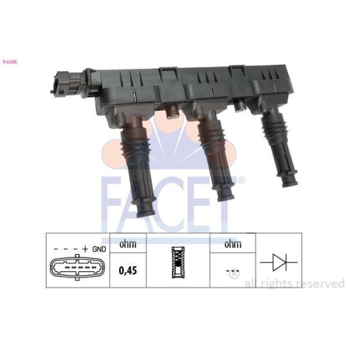 Z&uuml;ndspule Facet 9.6298 Oe Equivalent f&uuml;r Opel Vauxhall Hitachi General Motors