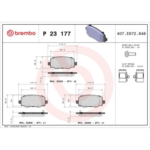 Bremsbelagsatz Scheibenbremse Brembo P23177 Prime Line f&uuml;r Alfa Romeo Fiat Jeep