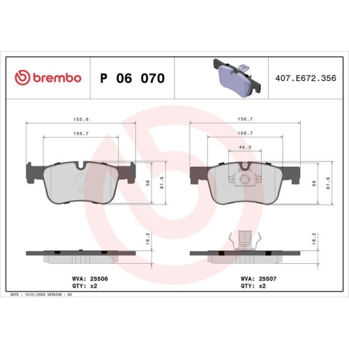 Bremsbelagsatz Scheibenbremse Brembo P06070 Prime Line f&uuml;r Bmw Vorderachse