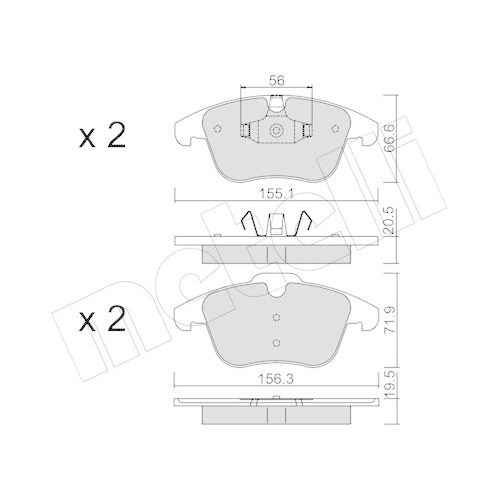 Brake Pad Set Disc Brake Metelli 22-0675-6 for Land Rover Front Axle