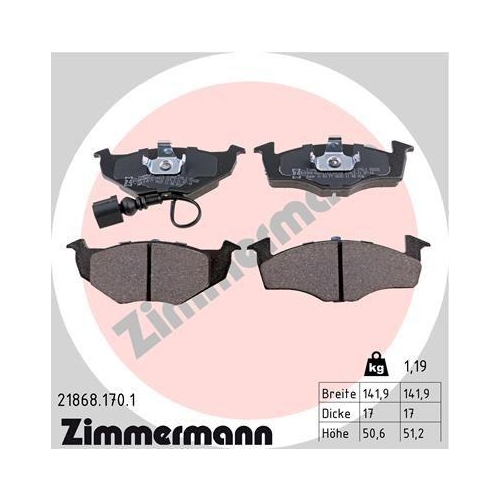Bremsbelagsatz Scheibenbremse Zimmermann 21868.170.1 f&uuml;r Vag Vorderachse