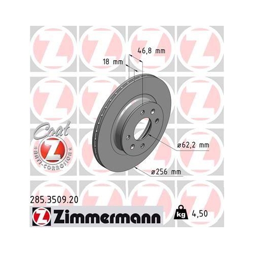 Bremsscheibe Zimmermann 285.3509.20 Coat Z f&uuml;r Hyundai Vorderachse