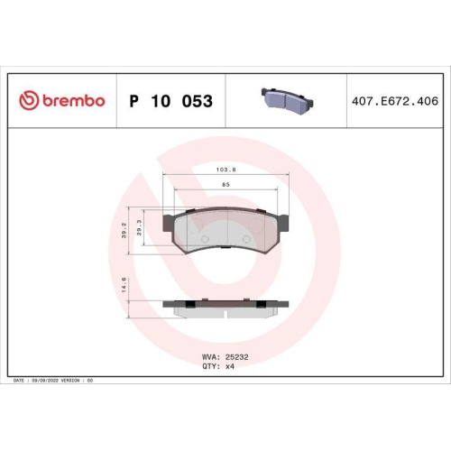 Bremsbelagsatz Scheibenbremse Brembo P10053 Prime Line f&uuml;r Suzuki Chevrolet