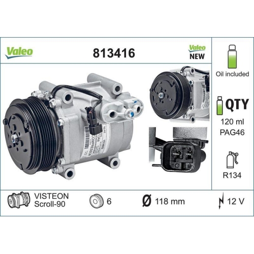 Kompressor Klimaanlage Valeo 813416 Valeo Core-flex für Ford