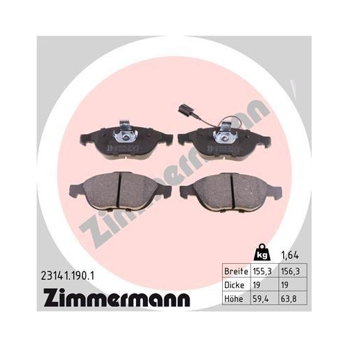 Bremsbelagsatz Scheibenbremse Zimmermann 23141.190.1 f&uuml;r Lancia Vorderachse