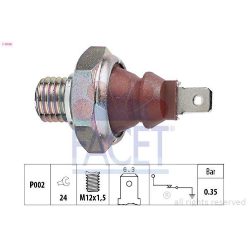 Indicateur De Pression D'huile Facet 7.0026 Made In Italy - Oe Equivalent pour