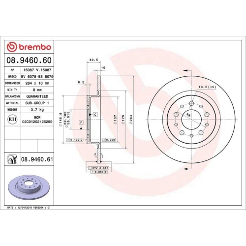 2X Brembo Bremsscheibe Hinterachse Prime Line - Uv Coated f&uuml;r Fiat