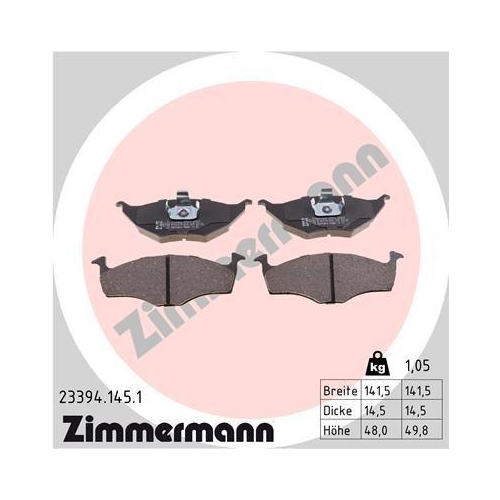 Bremsbelagsatz Scheibenbremse Zimmermann 23394.145.1 f&uuml;r Vag Vorderachse