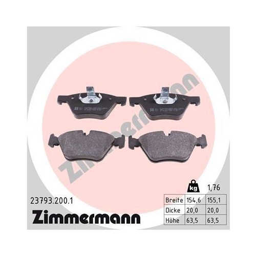 Bremsbelagsatz Scheibenbremse Zimmermann 23793.200.1 f&uuml;r Bmw Bmw (brilliance)