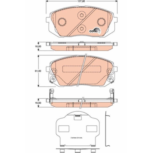 Bremsbelagsatz Scheibenbremse Trw GDB3461 Cotec f&uuml;r Hyundai Kia Jac Kia (dyk)