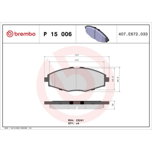 Bremsbelagsatz Scheibenbremse Brembo P15006 Prime Line f&uuml;r Chevrolet Daewoo