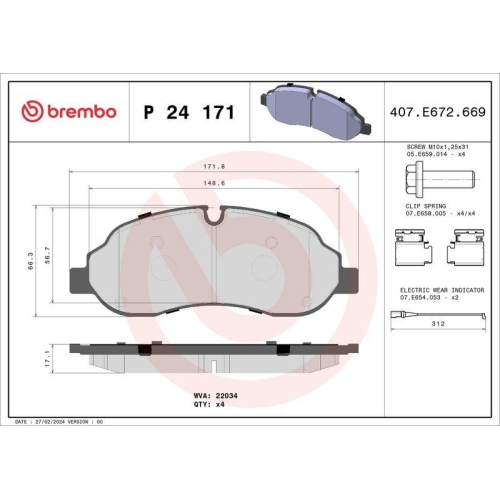 Bremsbelagsatz Scheibenbremse Brembo P24171 Prime Line f&uuml;r Ford Ford (changan)