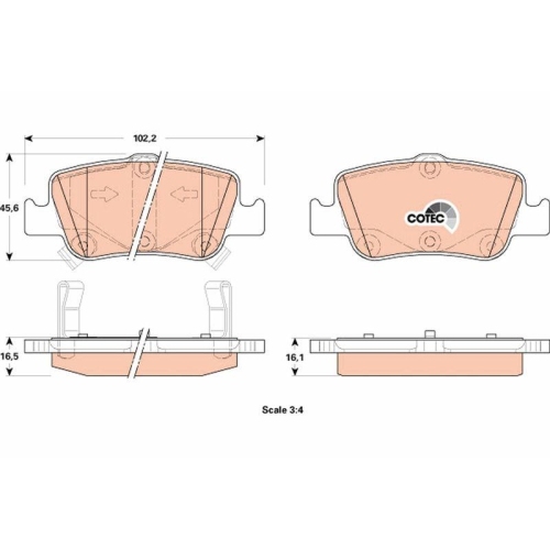 Bremsbelagsatz Scheibenbremse Trw GDB3480 Cotec f&uuml;r Toyota Hinterachse