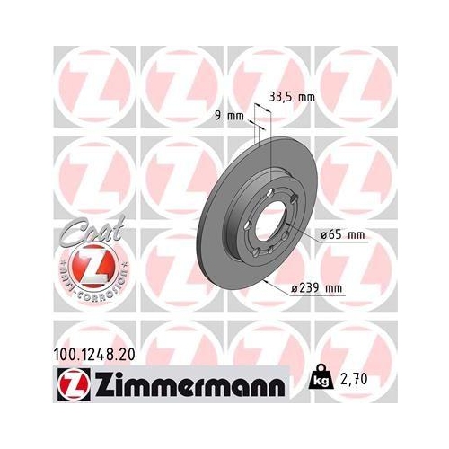 Bremsscheibe Zimmermann 100.1248.20 Coat Z f&uuml;r Vag Hinterachse