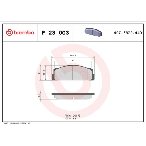 Bremsbelagsatz Scheibenbremse Brembo P23003 Prime Line f&uuml;r Audi Fiat Lancia Seat