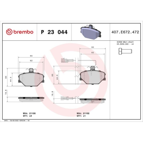 Bremsbelagsatz Scheibenbremse Brembo P23044 Prime Line f&uuml;r Fiat Vorderachse