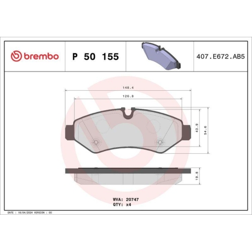 Bremsbelagsatz Scheibenbremse Brembo P50155 Prime Line f&uuml;r Mercedes Benz