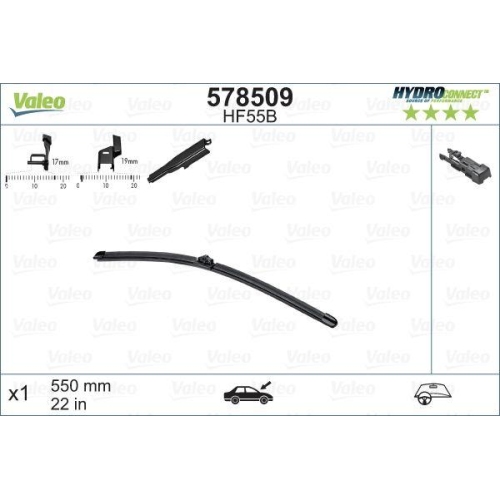 Wischblatt Valeo 578509 Hydroconnect f&uuml;r Citro&euml;n Ford Beifahrerseitig Hinten
