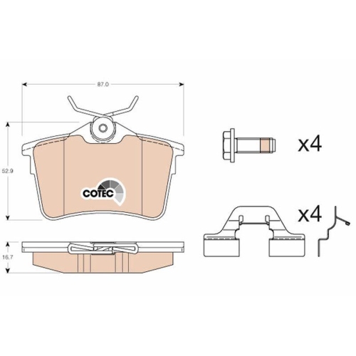 Bremsbelagsatz Scheibenbremse Trw GDB1799 Cotec f&uuml;r Citro&euml;n Peugeot Hinterachse