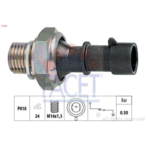 Oil Pressure Switch Facet 7.0069 Made In Italy - Oe Equivalent for Opel Saab