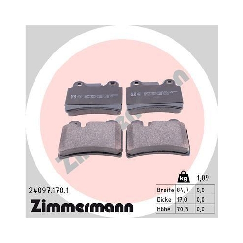 Bremsbelagsatz Scheibenbremse Zimmermann 24097.170.1 f&uuml;r Vag Hinterachse