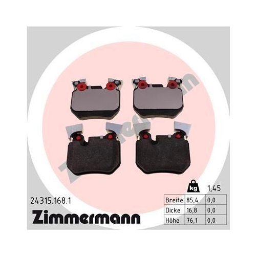 Brake Pad Set Disc Brake Zimmermann 24315.168.1 for Bmw Rear Axle