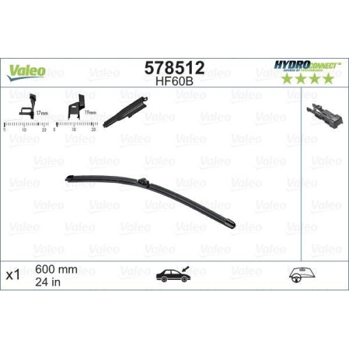 Wischblatt Valeo 578512 Hydroconnect für Citroën Ford Peugeot Beifahrerseitig
