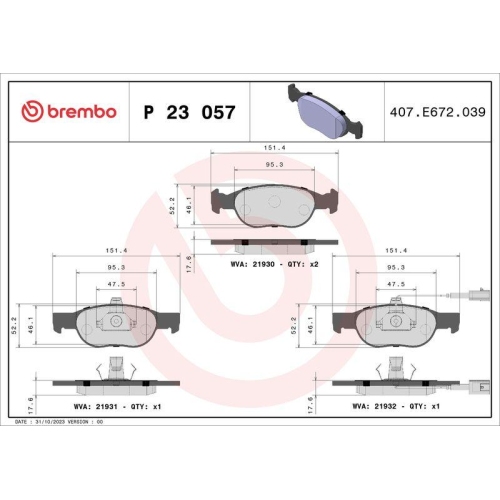 Bremsbelagsatz Scheibenbremse Brembo P23057 Prime Line f&uuml;r Alfa Romeo Fiat