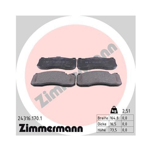 Bremsbelagsatz Scheibenbremse Zimmermann 24316.170.1 f&uuml;r Bmw Vorderachse