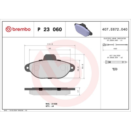 Bremsbelagsatz Scheibenbremse Brembo P23060 Prime Line f&uuml;r Fiat Vorderachse