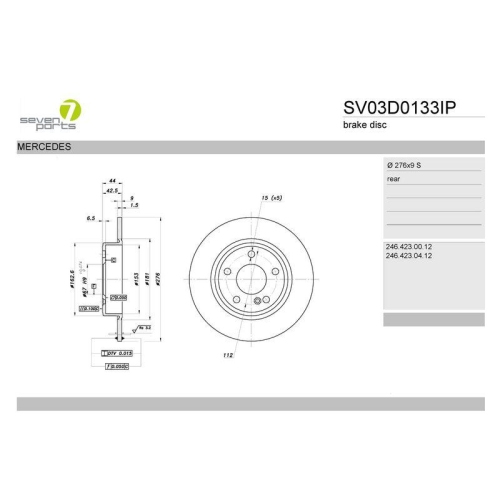 Bremsscheibe 7 Seven Parts SV03D0133IP f&uuml;r Mercedes Benz Mercedes Benz