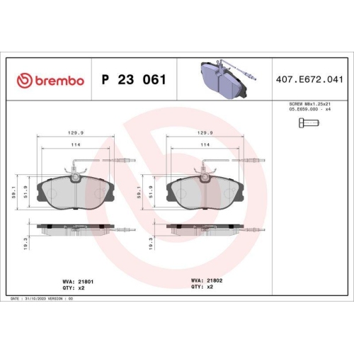 Bremsbelagsatz Scheibenbremse Brembo P23061 Prime Line f&uuml;r Alfa Romeo Citro&euml;n
