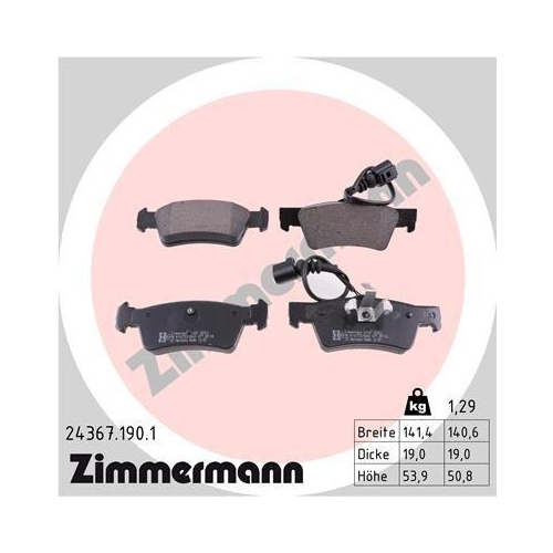 Bremsbelagsatz Scheibenbremse Zimmermann 24367.190.1 f&uuml;r VW Vag Hinterachse