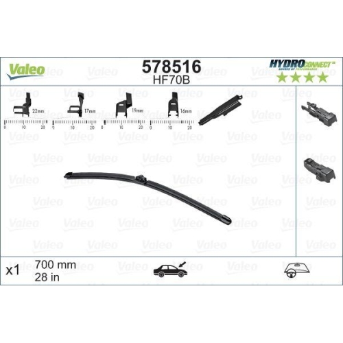 Wischblatt Valeo 578516 Hydroconnect für Citroën Ford Peugeot Renault Seat VW