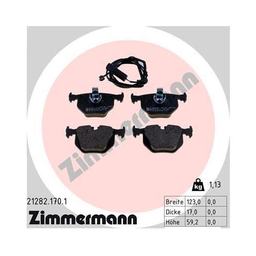 Brake Pad Set Disc Brake Zimmermann 21282.170.1 for Bmw Rear Axle
