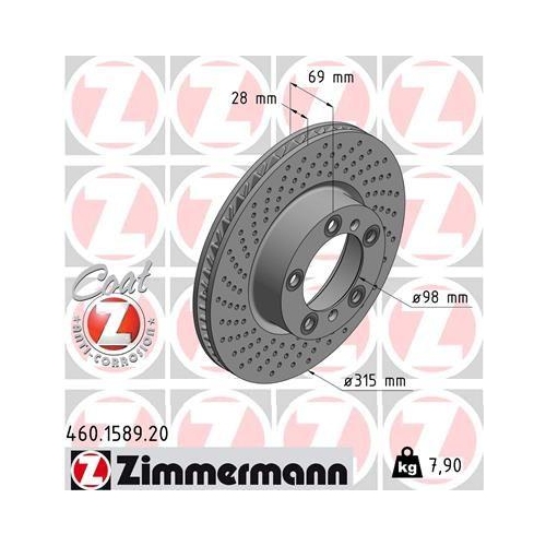 Bremsscheibe Zimmermann 460.1589.20 Coat Z f&uuml;r Porsche Vorderachse Links