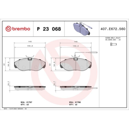 Bremsbelagsatz Scheibenbremse Brembo P23068 Prime Line f&uuml;r Citro&euml;n Fiat Peugeot
