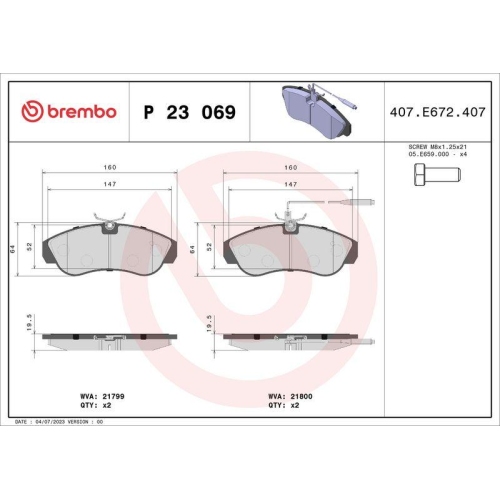 Bremsbelagsatz Scheibenbremse Brembo P23069 Prime Line f&uuml;r Citro&euml;n Fiat Peugeot