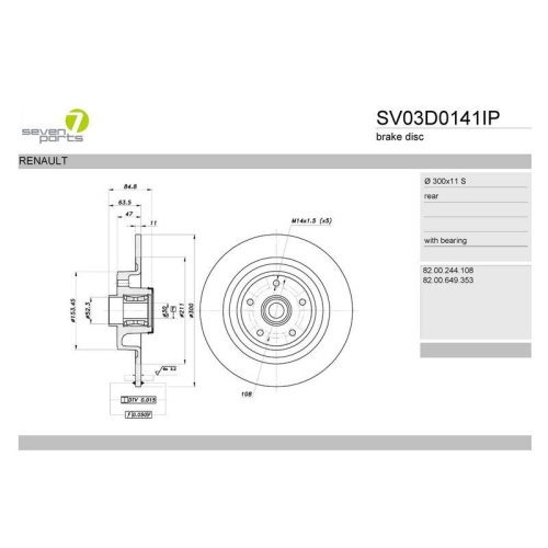 Brake Disc 7 Seven Parts SV03D0141IP for Renault