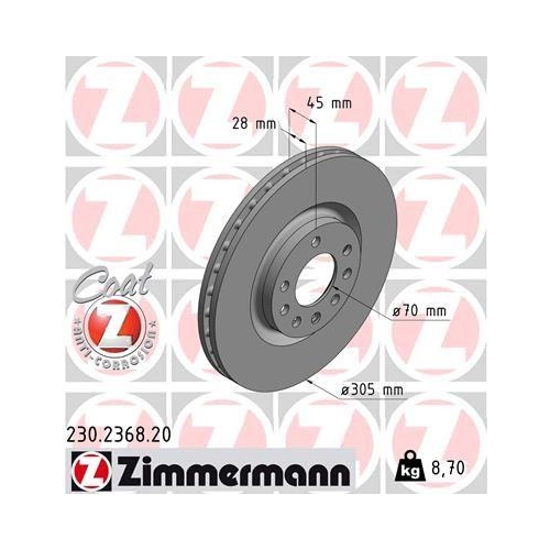 Bremsscheibe Zimmermann 230.2368.20 Coat Z f&uuml;r Fiat Vorderachse