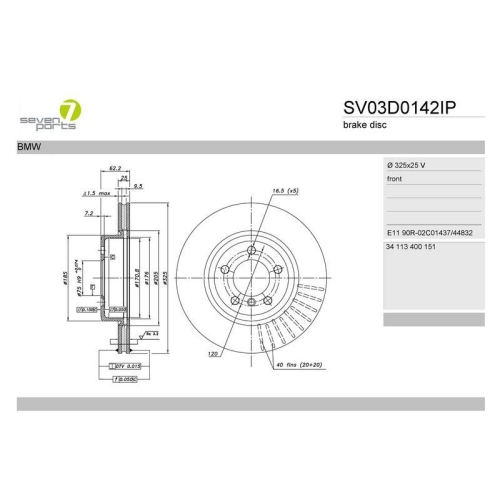 Bremsscheibe 7 Seven Parts SV03D0142IP f&uuml;r Bmw Vorderachse