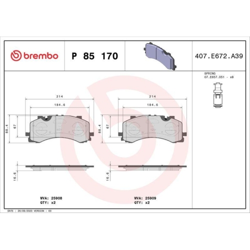 Bremsbelagsatz Scheibenbremse Brembo P85170 Prime Line f&uuml;r Audi Seat Skoda VW