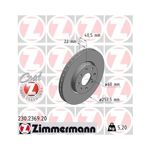 Bremsscheibe Zimmermann 230.2369.20 Coat Z f&uuml;r Fiat Opel Vorderachse